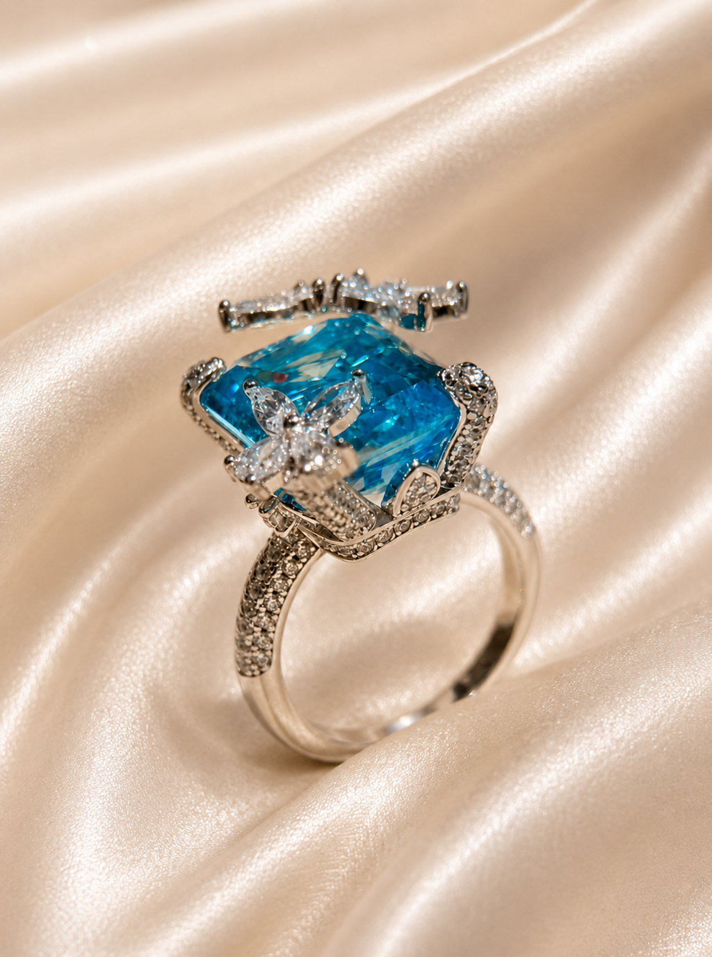 Azure Butterfly Aquamarine Ring
